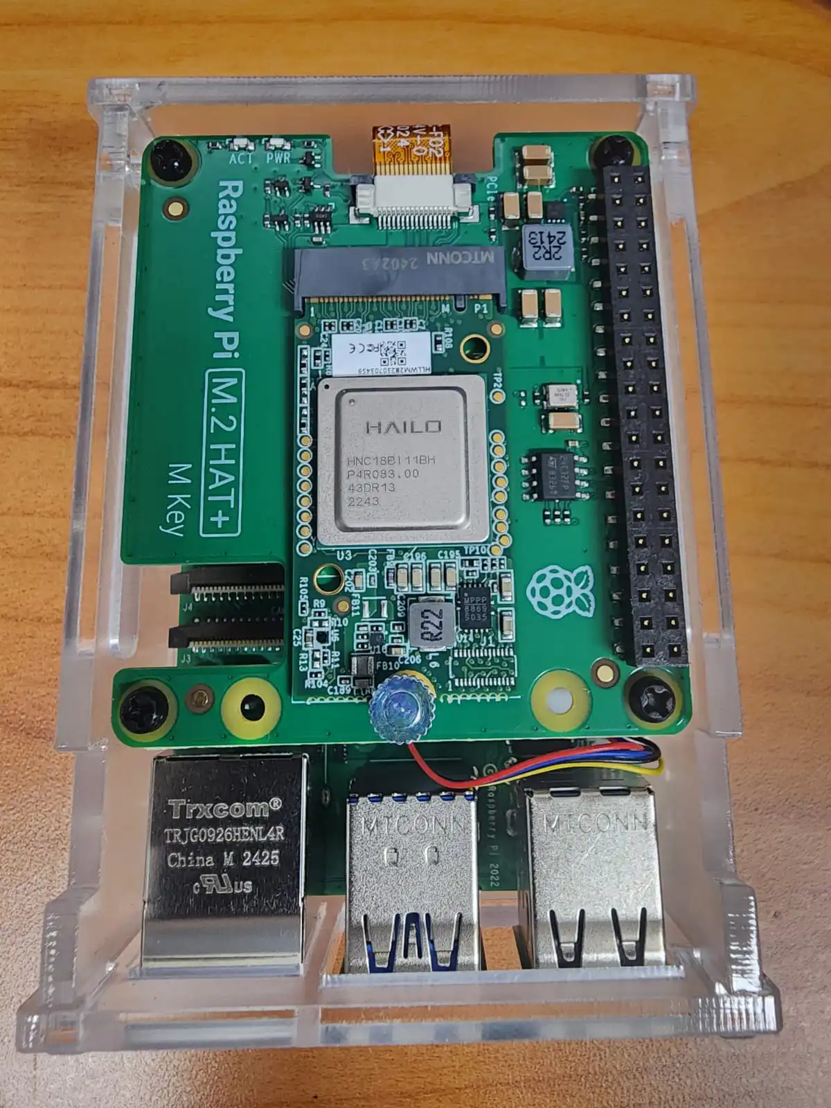 Raspberry Pi 5 with Hailo-8 acrylic case top view